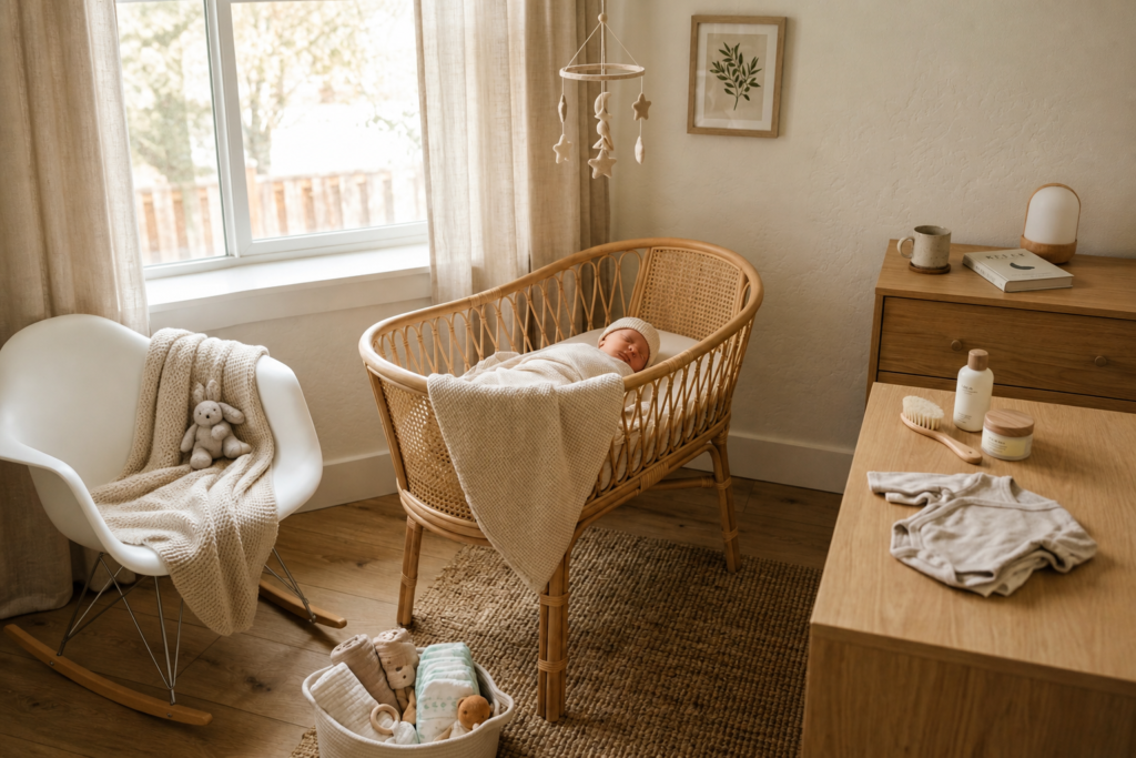baby registry must haves nursery setup with bassinet and newborn essentials