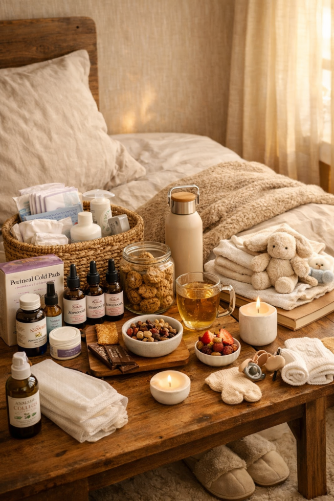 postpartum essentials for new moms recovery and breastfeeding setup