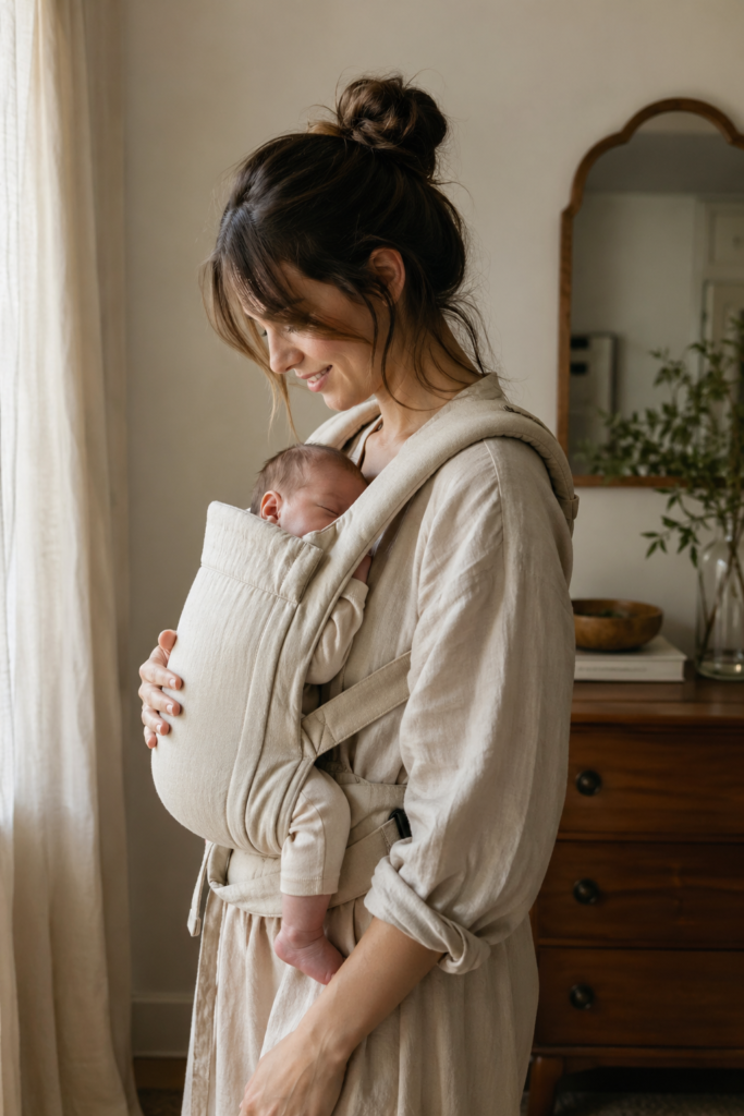 best baby carriers for newborns mom holding baby in soft carrier cozy home