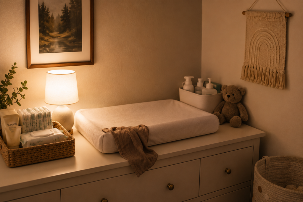 Simple nighttime diapering station setup for newborn diaper changes