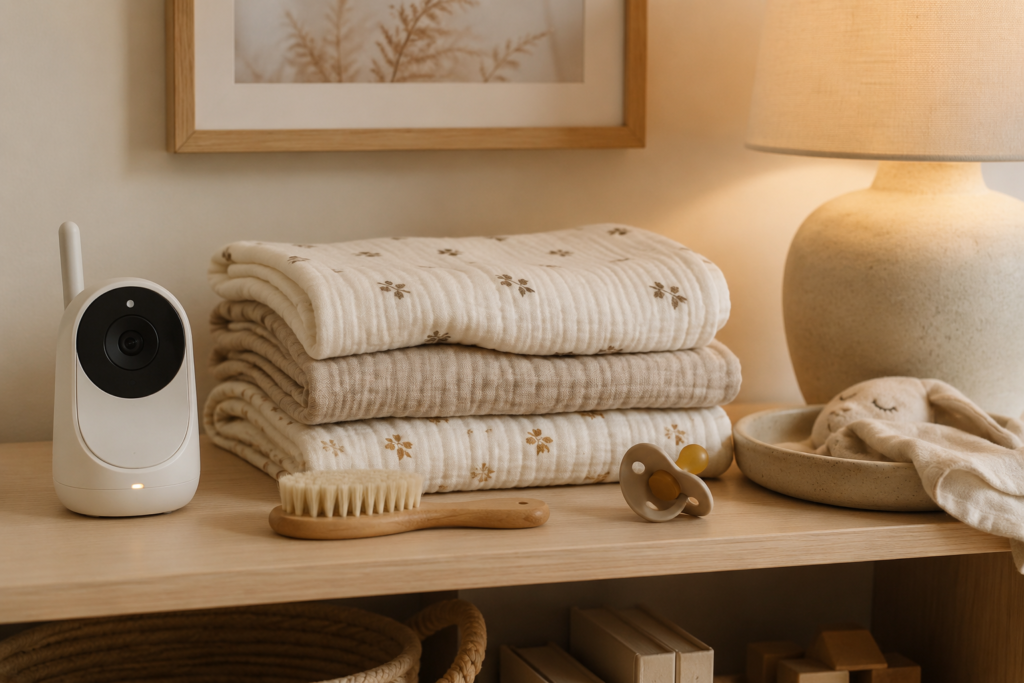 different types of baby monitors for new parents in minimalist nursery