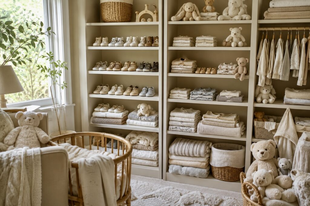 Nursery filled with baby products that looked useful but were rarely used.