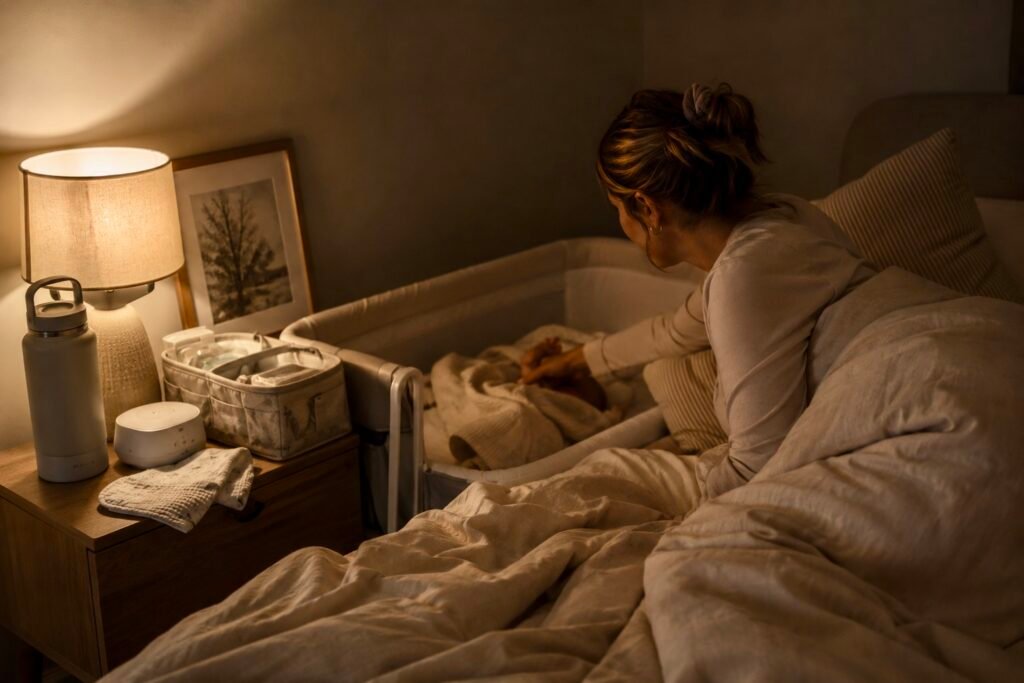 bedside bassinet and nighttime newborn care setup