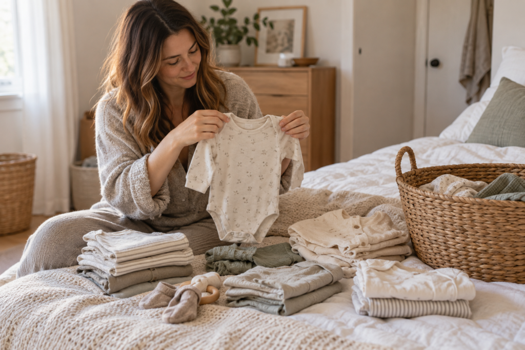 Secondhand baby clothes and washable baby gear for a baby registry